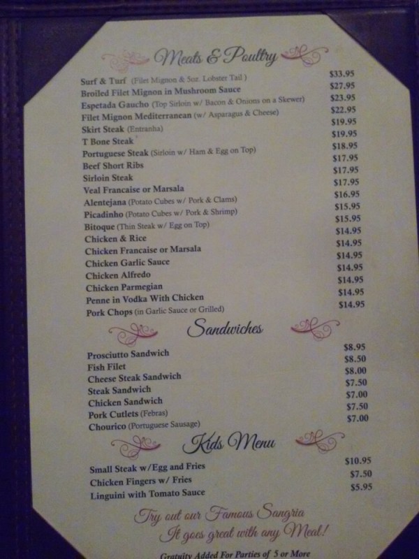 Chateau Madrid Restaurant & Bar Menu, Carteret, NJ