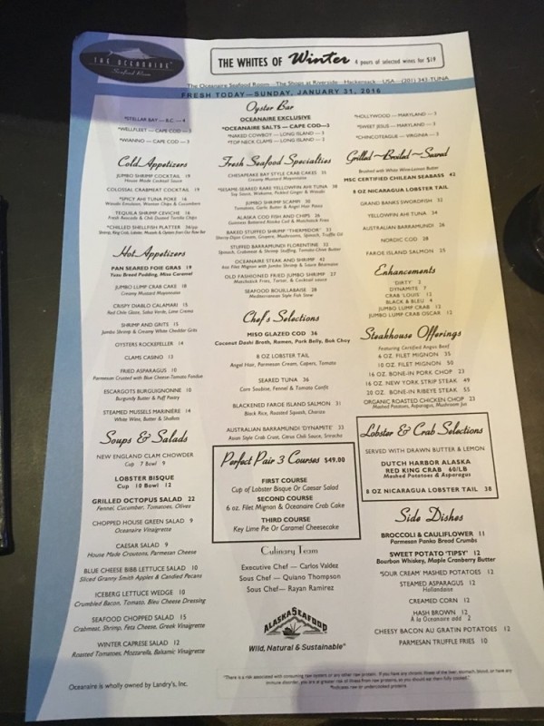The Oceanaire Seafood Room In Nyc Reviews Menu